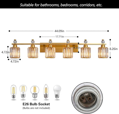 Bathroom Vanity Lights 6-Light Gold Modern Crystal Vanity Light Fixtures Over Mirror Crystal Bathroom Vanity Lighting Fixtures