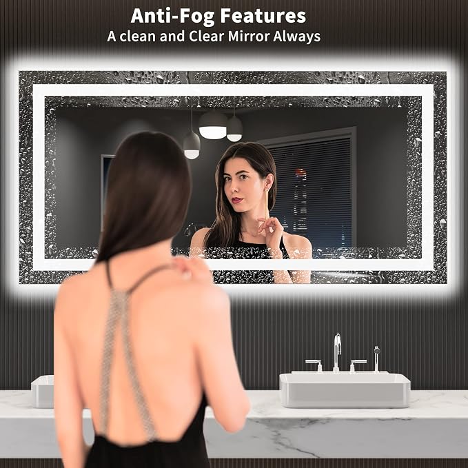 LOAAO 55"X30" LED Bathroom Mirror with Lights, UL Listed | Anti-Fog, Dimmable, 3 Color Temperature, Backlit + Front Lit, Memory Function, Tempered Glass