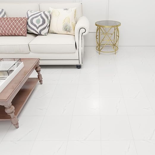 30-Pack 12"x12" Marble Peel and Stick Floor Tiles Waterproof Self Adhesive Vinyl DIY Flooring for Bedroom, Bathroom, Kitchen, RV, Cover 30 Sq. Ft, White Marble