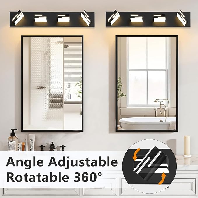 LED Modern Bathroom Vanity Light Fixtures, Dimmable Matte Black Vanity Lights for Bathroom Lighting Fixtures Over Mirror, with 360° Rotatable Acrylic Heads 4-Light 30-inch 5CCT