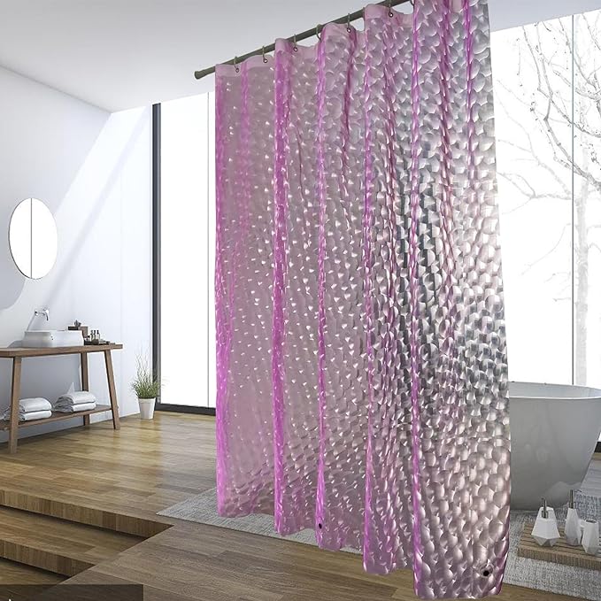 Shower Curtain Liner, Eva Pink 4G Lightweight Shower Liner, Plastic Waterproof Shower Curtains, 72x72 inch with 12 Grommet Holes 3 Large Magnetic Weights