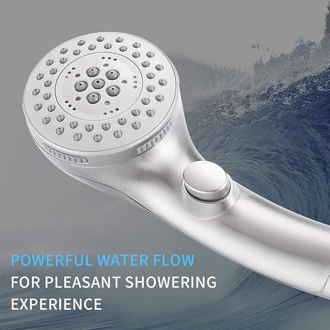 Shower Head, High Pressure 6 Setting Shower Head Hand-Held with ON/OFF Switch and Spa Spray Mode - Shower Heads with Handheld Spray High Pressure - Brushed Nickel