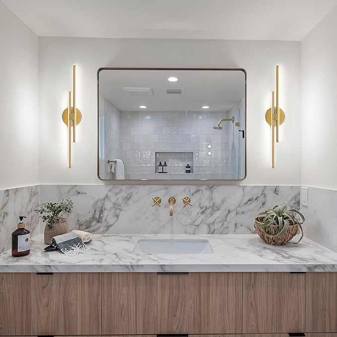 EDISLIVE Dimmable Modern LED Vanity Light Fixtures Bathroom Vanity Wall Lighting, 23.6 in Mirror Vanity Lighting Fixtures for Bathroom Bedroom Makeup Living Room,3000K Warm Light(Gold)