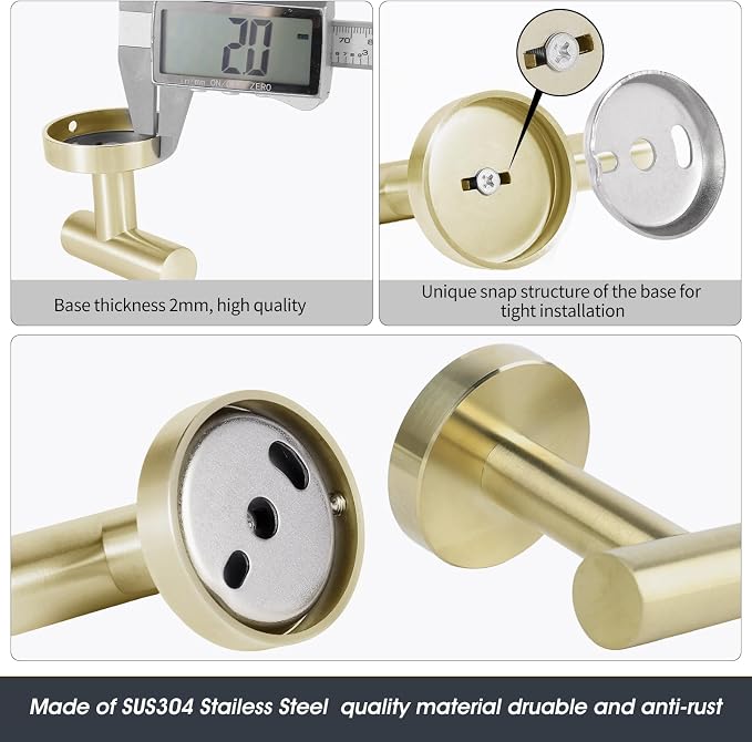 10 Piece Brushed Gold Bathroom Hardware Set, Towel bar Set for Bathroom | 24 inch Silver Towel bar, Bathroom Towel Rack, Towel Ring, Toilet Paper Holder, Towel Hook, Bathroom Accessories Set