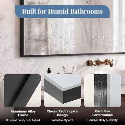 NEWBULIG 30" x 48" Black Rectangle Bathroom Mirrors for Wall,Vanity Mirror | Rectangle Metal Frame, Tempered Glass, Over Sink Entryway, Living Room Hang, Anti-Rust, Black