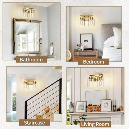 Bathroom Vanity Light Over Mirror,Bathroom Light Fixture Wall Sconce Lighting for Bedroom,Living Room (Gold, 2-Light)