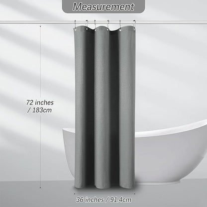 Gray Shower Curtain Waffle Weave 36 Inches Heavy Duty Stall Fabric Shower Curtain Set for Bathroom, Waterproof Weighted 256GSM Half Size Shower Curtains with 6 Hooks, 36Wx72H Grey