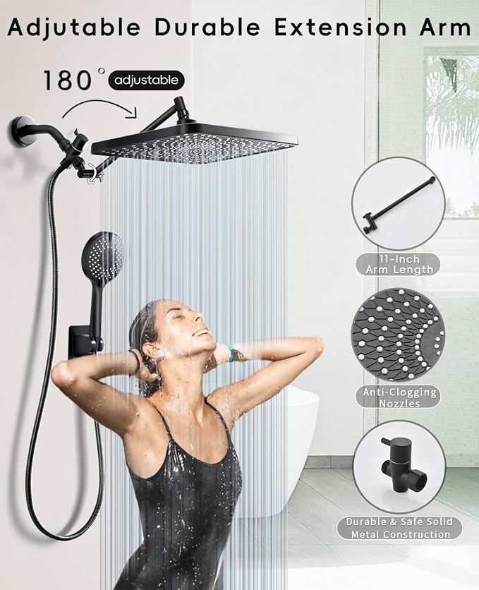 Rain Shower Head Starry Sky 12.2" High Pressure with Handheld Spray Combo | Rainfall Shower Head, Height Adjustable Dual Shower Head, Luxury Waterfall Showerhead Bathroom | Air-in Tech