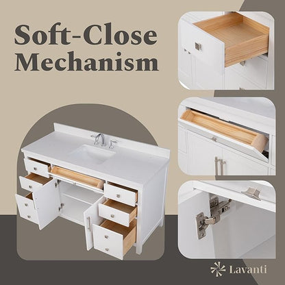Lavanti Oakford 60 Inch Bathroom Vanity with Sink – Stylish White Vanity Bathroom with Storage Cabinet – Modern Bathroom Vanities with Single Vanity Sink & Quartz Countertop