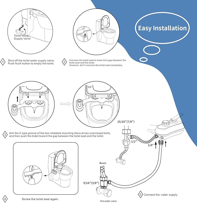 Bidet AMI910- Hot and Cold Water Bidet Attachment for Toilet - Self Cleaning Dual Nozzles(Frontal & Rear Wash) - Non-Electric Mechanical Bidet Toilet Attachment