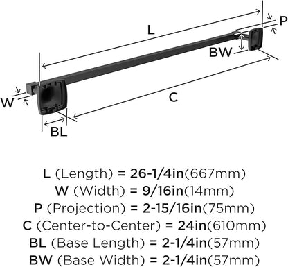Amerock BH36094MB | Matte Black Towel Bar | 24 in (610 mm) Towel Rack | Stature | Bathroom Towel Holder | Bathroom Hardware | Bath Accessories