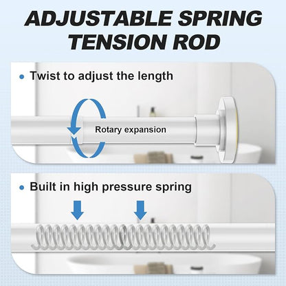 CorkLatta White Shower Curtain Rod 31 to 80 Inch,1 Inch Diameter Adjustable Spring Tension Stainless Steel Telescoping Rod,Easy Install,No Rust | Stainless Steel Tension Curtain Rod Non slip, No Drill Shower Rods for Bathroom,Easy Install
