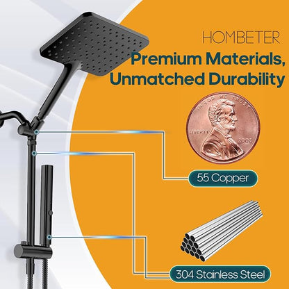 High Pressure Rain Shower Head with Handheld Combo, 10 Inch Square Rainfall Showerhead, Adjustable Slide Bar Dual Shower System, 3 Spray Modes, 59" Stainless Steel Hose, Matte Black