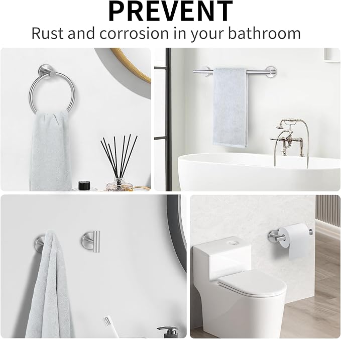 10 Piece Brushed Nickel Bathroom Hardware Set -Include23.6&16inch Bathroom Towel bar,Towel Ring,Toilet Paper Holder, Towel Hook,2 Pack 5 Piece Bathroom Accessories Set