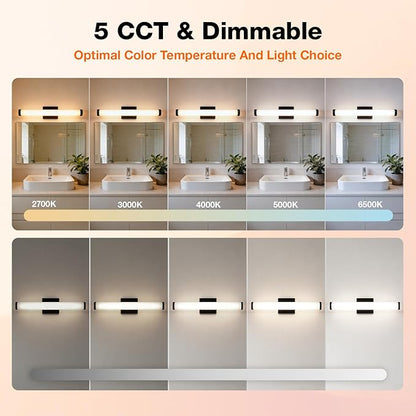 LEDVANCE Sylvania 24" Modern Vanity Lights for Bathroom, 22W, 5 Temperature Select (2700K/3000K/3500K/4000K/6000K), Dimmable, Round Shape, Black, with Accessories - 1 Pack (66557)