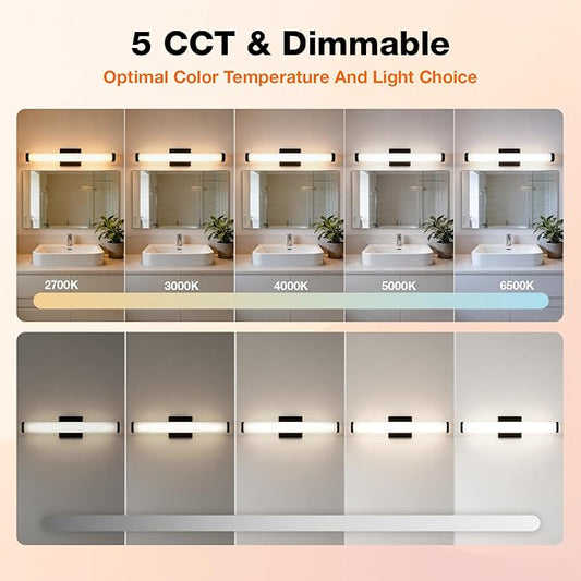 LEDVANCE Sylvania 24" Modern Vanity Lights for Bathroom, 22W, 5 Temperature Select (2700K/3000K/3500K/4000K/6000K), Dimmable, Round Shape, Black, with Accessories - 1 Pack (66557)