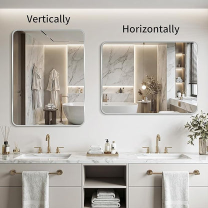Bathroom Mirror for Wall, 30"x40" Black Bathroom Mirror for Over Sink, Shatterproof Tempered Glass Vanity Mirror with Anti-Rust Aluminum Alloy Frame, Hang Horizontally or Vertically, Silver