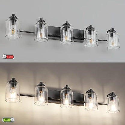 SOLFART 5 Lights Black Bathroom Light Fixtures Over Mirror Vanity Lights Scone Lighting Bathroom Lights for Mirror 41 Inch