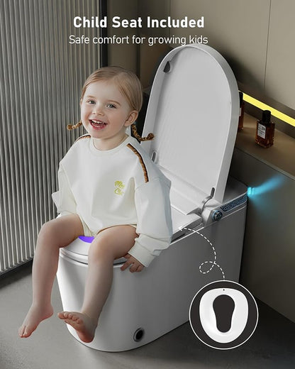 Smart Toilet with Bidet Built-in: Bidet Toilet with Child Seat & Tank, 4 Washing Modes Toilet Bidet Heated Seat, One Piece Toilet with Dryer Remote Foam Shield Foot Sensor, Auto Lid&Seat, ADA Comfort