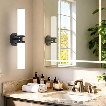 Wall Sconces Set of 2 Hardwired Bathroom Light Fixtures E26 Base | Matte Black, 22Inch, Modern Vanity Wall Lighting with Milky White Glass Shade, for Mirror Hallway Bedroom Living Room TV Wall