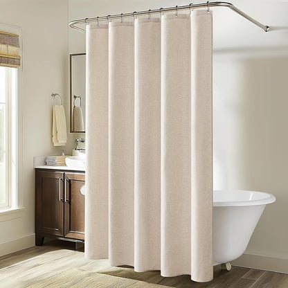 MIULEE Linen Fabric Shower Curtain Cream Beige W60*L72 10 Metal Hooks | Modern, Heavy Duty, Curtain Set, Waterproof Neutral Thick Cloth Shower Curtains, Bathroom Bathtub, Washable