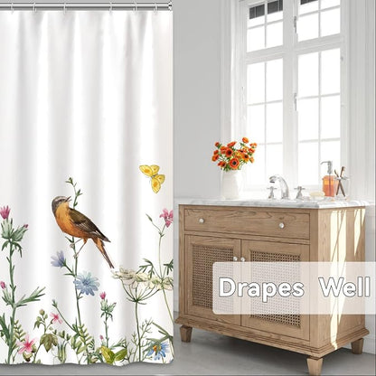 AWERT Small Half Size Stall Shower Curtain with Hooks Shower Stall Curtain 48 x 72 Funny Bird for Bathroom/RV and Camper