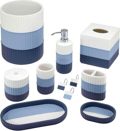 IZOD - Wastebasket, Trash Can for Home, Resin Bathroom Accessories, Dorm Room Essentials, Striped Bathroom Decor (Clubhouse Collection, Blue)