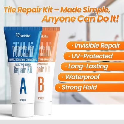 Tile Repair Kit Pure White, Floor Ceramic & Porcelain Tile Chip Repair Kit | Fast Fix Chips, Cracks, Holes & Scratches, Strong Bond Ceramic Tile Paste Filler & Tile Crack Repair On Kitchen & Bathroom
