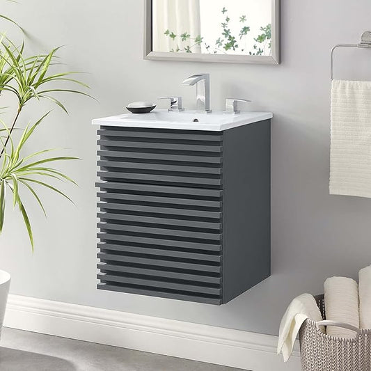 Modway Render 18" Wall-Mount Bathroom Vanity in Gray White