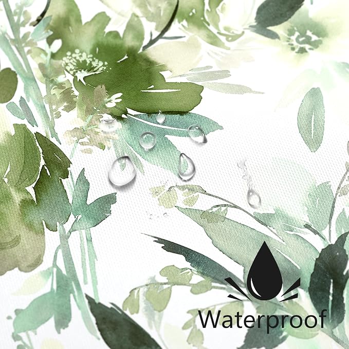 Extra Long Shower Curtain 72 x 84 Inch, Tall Olive Green Floral Decor | Watercolor Floral Modern Abstract Flower Bathroom Fabric Shower Curtain Set with Hooks