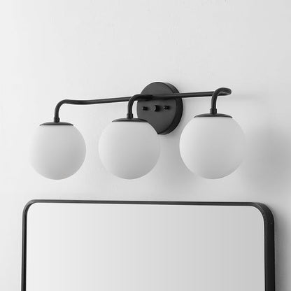 JONATHAN Y Louis Parisian Globe 25" Vanity 3-Light, Black | White Frosted Glass Shade, Midcentury Parisian Bistro Style, Metal Wall Lamp, Dimmable, Hardwired, LED Bulbs Included