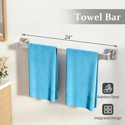 STWWO 10-Piece Bathroom Accessories Hardware Set Brushed Nickel | 24 inch Towel Bar, Stainless Steel Towel Racks for Bathroom, Bath Towel Bar Set Wall Mounted