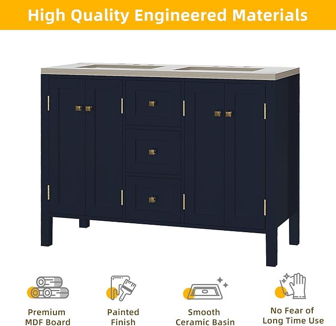 DWVO 47 Inch Bathroom Vanity with Double Sink | Bathroom Storage Cabinet