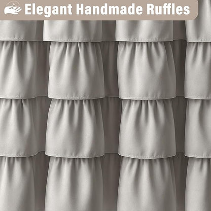 Seasonwood Ruffle Shower Curtain Gray Farmhouse Vintage Handcrafted Rustic Decorative Fabric Shower Curtains for Bathroom, 72" x 72"