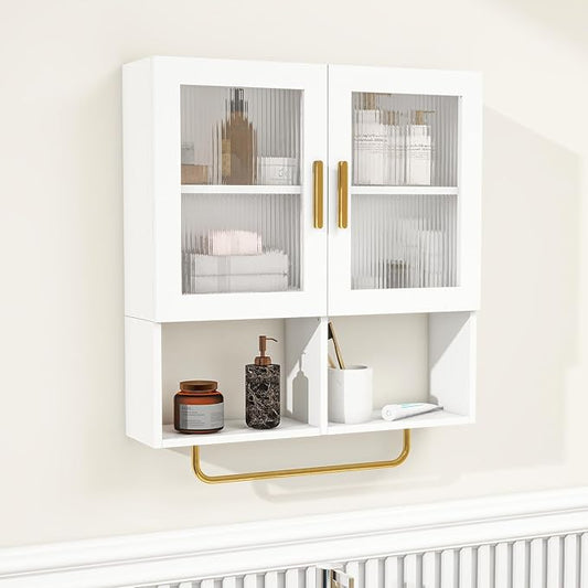 Wall Mounted Bathroom Storage Cabinet Medicine Cabinet with Acrylic Doors & Towel Bar Adjustable Shelves for Bathroom, Laundry Room, Bedroom, Enterway