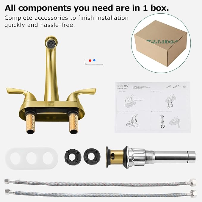Bathroom Sink Faucet 4 Inch Centerset for Vanity, Brushed Gold | Mid Arc, 2 Handle Lead-Free Deck Mount Bathroom Faucet with Pop Up Drain Supply Lines, for 2 or 3 Hole Lavatory Utility Sink