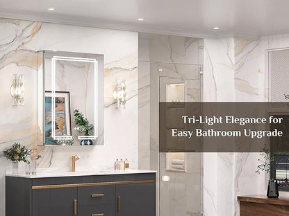 Keonjinn 24 x 32 Inch Medicine Cabinet with Lights, Bathroom LED Medicine Cabinet Mirror, Tempered Glass, UL-Listed, Adjustable Shelves, No Outlets, 3 Color Temperature, Dimmable, Wall Mount Only