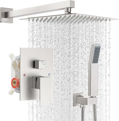 Shower Faucet Set With Shower Head And Handheld,Brush Nickel Shower System | Wall Mounted,2-Function SUS304 Rain Head and Handle System，Shower Valve Body