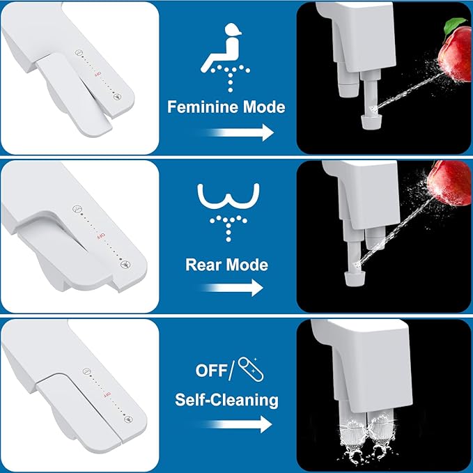Bidet Attachment for Toilet, Dual Nozzle Cold Water Bidet with White Lever Handle, Non-Electric Toilet Bidet Attachment for Sensitive Skin and Family Use