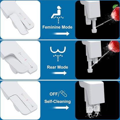 Bidet Attachment for Toilet, Non-Electric Bidet Self-Cleaning Dual Nozzle (Feminine/Rear Wash), Cold Water Bidets Sprayer for Existing Toilets Cover with Adjustable Pressure, Easy to Install, White