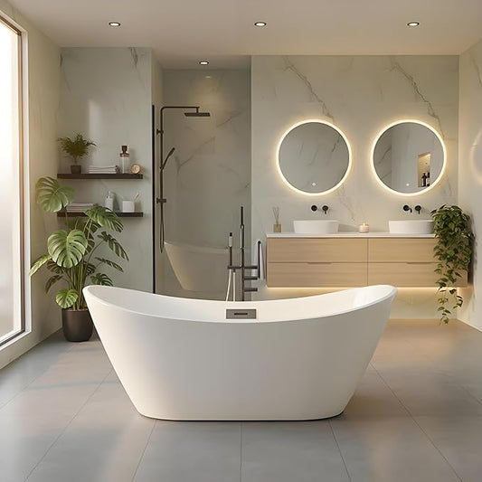 Freestanding Bathtub 67 inch, Extra Large Freestanding Bathtub, Acrylic Stand Alone Tub with Integrated Overflow and Pre-Installed Drain, Modern Free Standing Tub for Bathroom