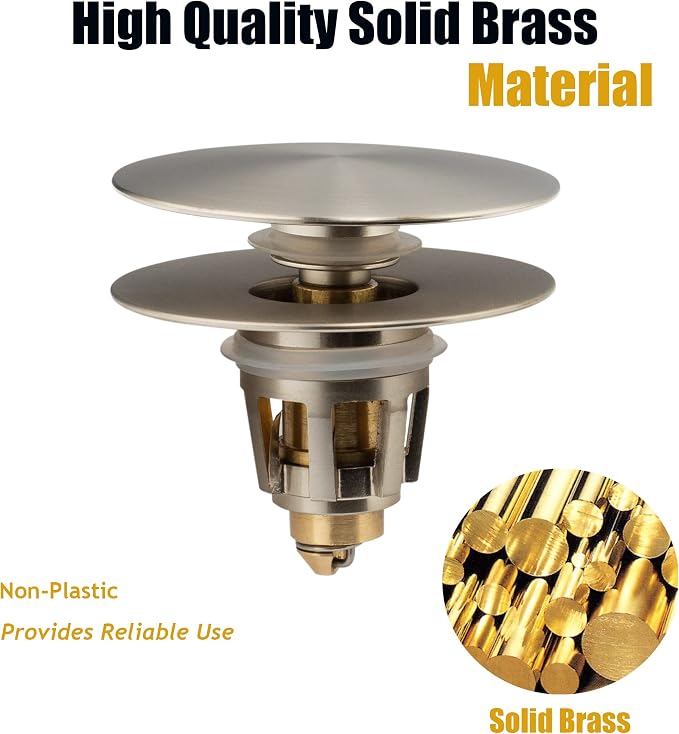Universal Bathroom Sink Drain Stopper, Fits Most Pop-Up Drains for Vessel Sink Lavatory Vanity, Sink Drain Strainer with Detachable Hair Catcher, Tested by Plumber in US (Brushed Nickel)