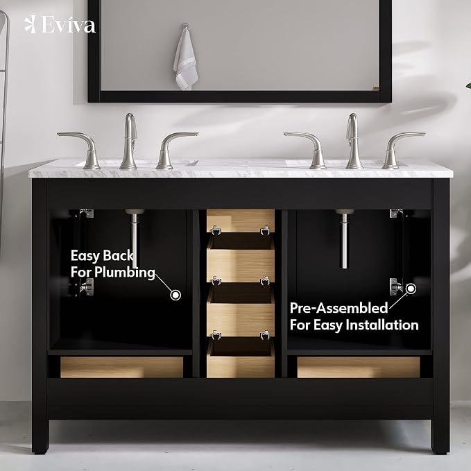 Aberdeen 48 in. Espresso Double Sink Bath Vanity with Carrara Quartz Top and Undermount Porcelain Sinks