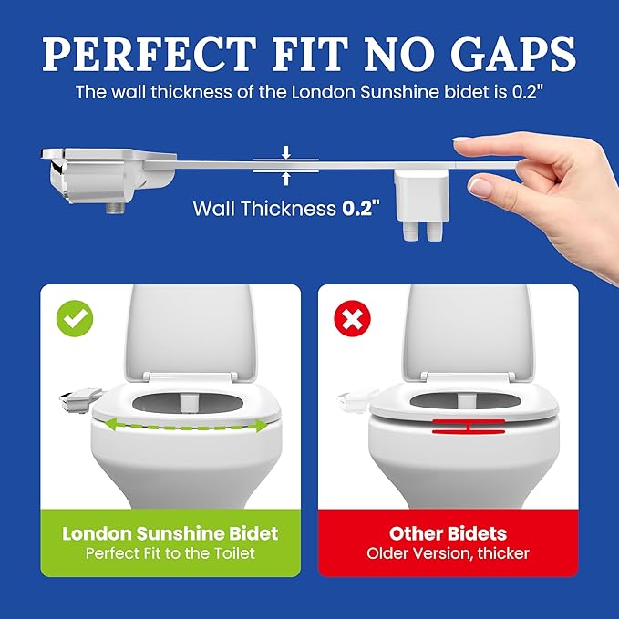 Ultra-Slim Dual-Nozzle Bidet Attachment - Adjustable Cold Water Pressure, Stainless Steel, Hygiene Upgrade,Non-Electric Bidet, (Silver)