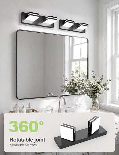 VOLISUN Modern Bathroom Vanity Light Fixtures (2-Light, 15.5-Inch), 5CCT Dimmable Bathroom Lighting Fixtures Over Mirror, 360°Rotatable Head, Black LED Vanity Lights for Bathroom-ETL Certificated