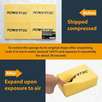 POWERTEC Large Square Grout Sponge – Professional Tile Grout Removal Cleaning Sponge – Heavy-Duty Absorbent Sponge, Multi-Purpose Cleaning Tool for Floors, Kitchen, and Bathroom – 12PK (72106-P3)