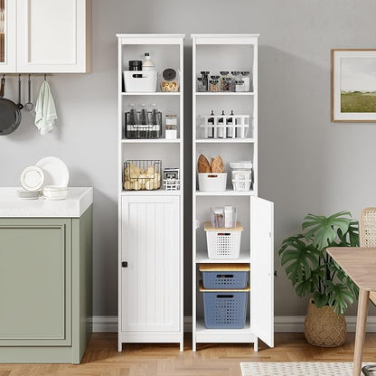 RRX Tall Bathroom Storage Cabinet,Slim Cabinet with Door &Shelf,13.8" L*12.6" W*63.4" H,Freestanding Narrow Cabinet with Anti-Tip,Storage for Kitchen,Entryway (Pure White)