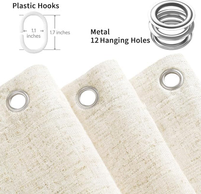 Linen Shower Curtain Flax White, Fabric Boho Farmhouse Shower Curtains for Bathroom Cotton Natural Cloth Liner Set 72" W x 72" L