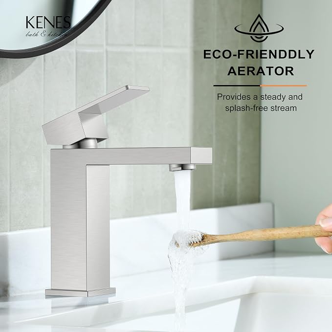Brushed Nickel Bathroom Faucet 1 Hole, Single Handle Vanity Faucet | Bathroom Sink Faucet with Pop Up Drain & Supply Lines, Lead-Free cUPC & NSF Certified, 1 Handle Faucet for Vanity RV Restroom