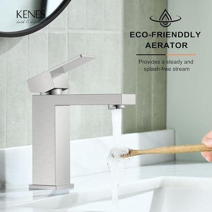 Brushed Nickel Bathroom Faucet 1 Hole, Single Handle Vanity Faucet | Bathroom Sink Faucet with Pop Up Drain & Supply Lines, Lead-Free cUPC & NSF Certified, 1 Handle Faucet for Vanity RV Restroom